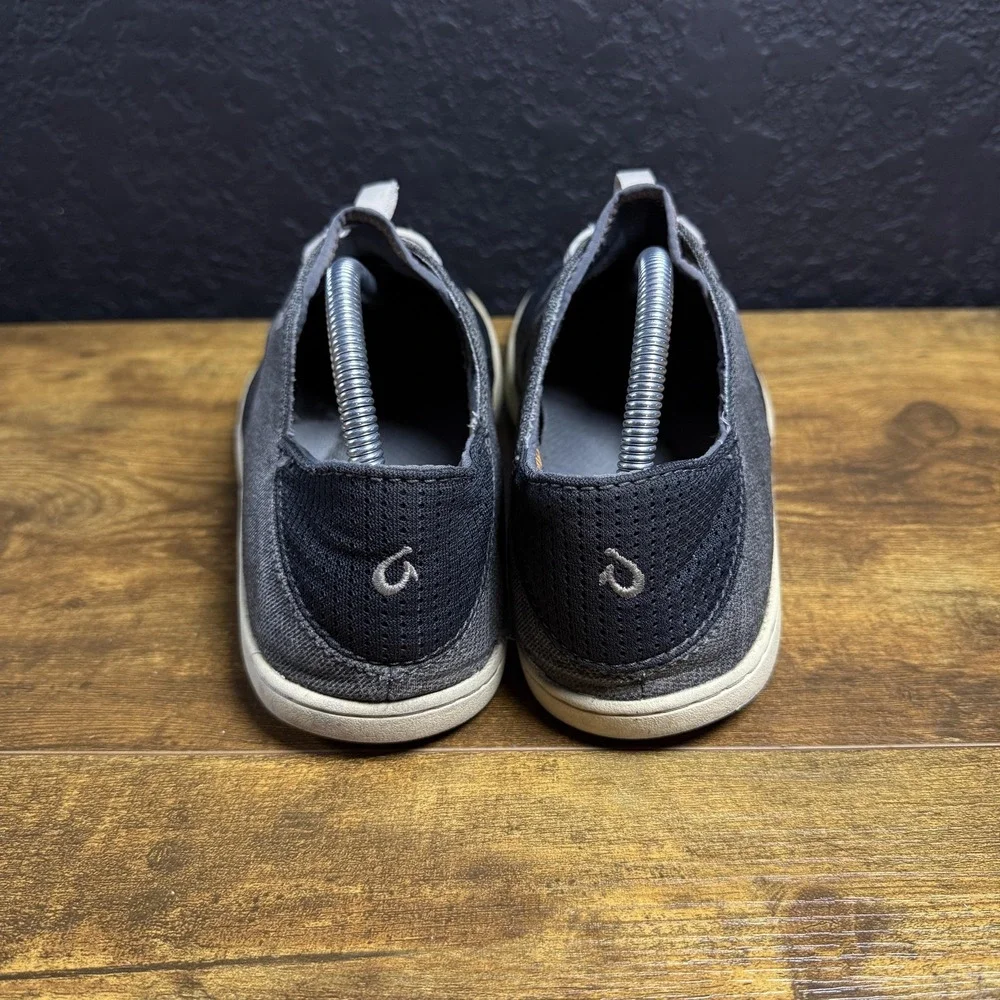 OluKai Nohea Moku 10283-6C6C Night Black Textile Boat Shoes Mens Size 8.5